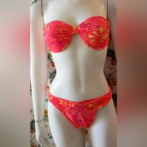 Vibrant Neon Pink and Orange Vintage 80's 90's Women's De La Mer 2 Pc Bikini Set